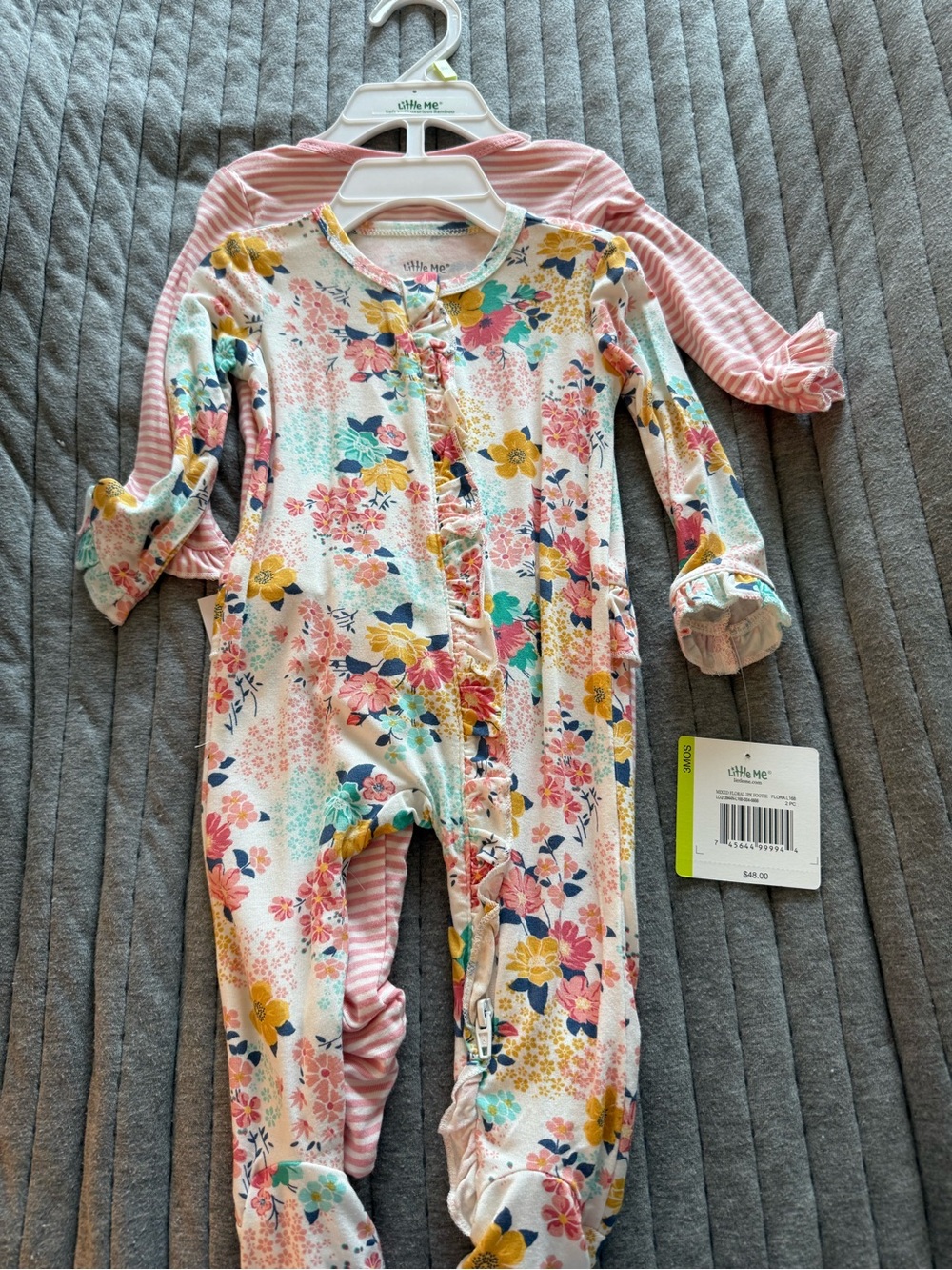 Little Me Pink Floral Zip-Front Baby Footie Set